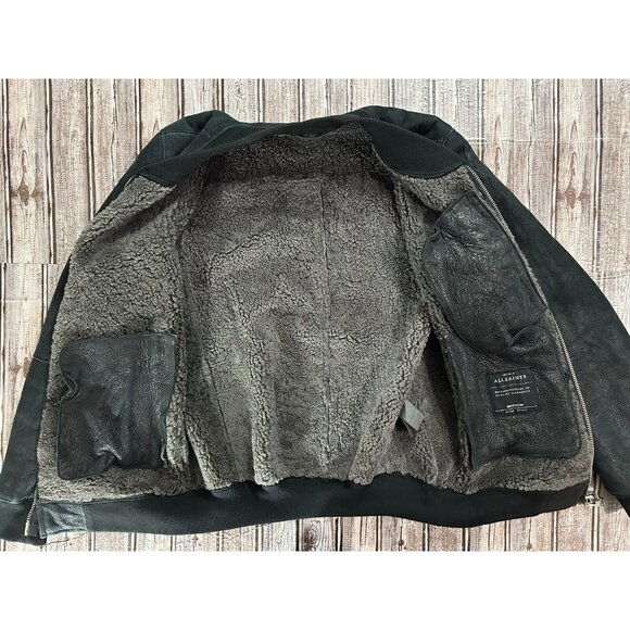 All Saints Black Shearling Leather Jacket - Picture 2 of 7